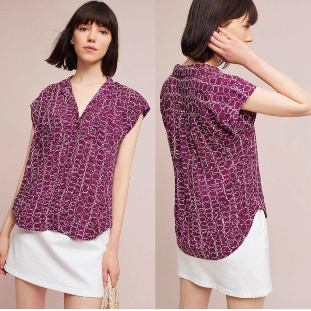 Anthropologie Maeve Raffine purple scribble blouse